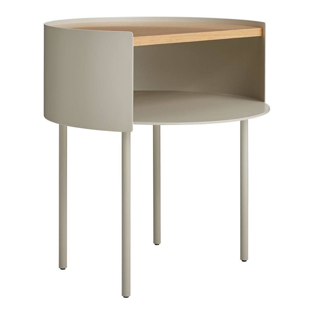 Table d'appoint moderne en acier et bois avec rangement dissimulé pour salon