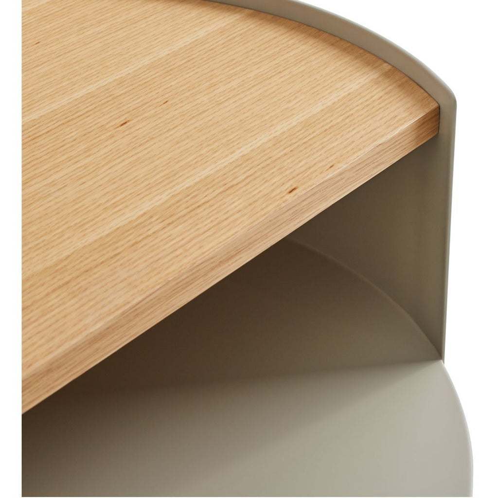 Table d'appoint moderne en acier et bois avec rangement dissimulé pour salon