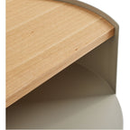 Table d'appoint moderne en acier et bois avec rangement dissimulé pour salon