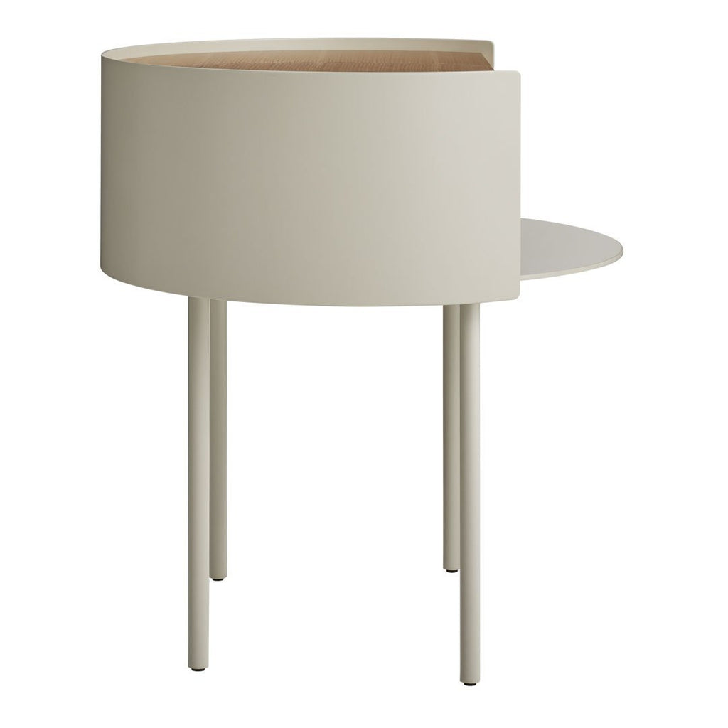Table d'appoint moderne en acier et bois avec rangement dissimulé pour salon
