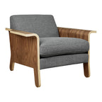 Fauteuil club contemporain en noyer et bois courbé avec revêtement en tissu ou en cuir pour salon