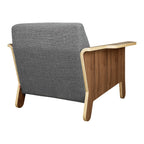 Fauteuil club contemporain en noyer et bois courbé avec revêtement en tissu ou en cuir pour salon