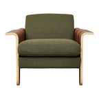 Fauteuil club contemporain en noyer et bois courbé avec revêtement en tissu ou en cuir pour salon
