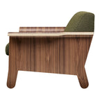 Fauteuil club contemporain en noyer et bois courbé avec revêtement en tissu ou en cuir pour salon