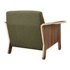 Fauteuil club contemporain en noyer et bois courbé avec revêtement en tissu ou en cuir pour salon