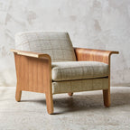 Fauteuil club contemporain en noyer et bois courbé avec revêtement en tissu ou en cuir pour salon