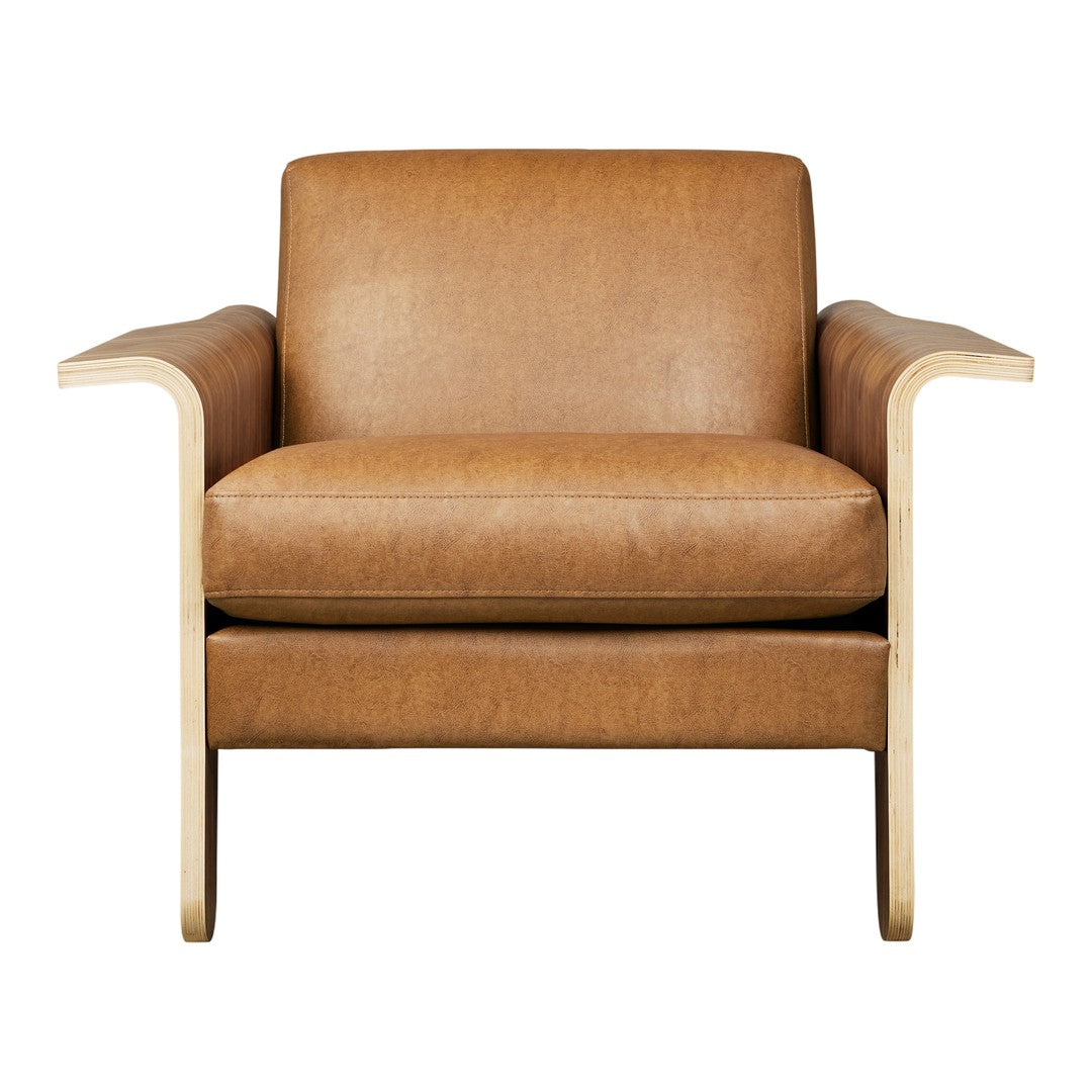 Fauteuil club contemporain en noyer et bois courbé avec revêtement en tissu ou en cuir pour salon