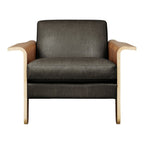 Fauteuil club contemporain en noyer et bois courbé avec revêtement en tissu ou en cuir pour salon