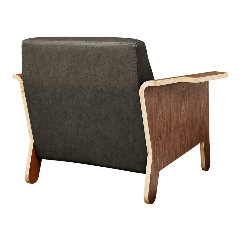 Fauteuil club contemporain en noyer et bois courbé avec revêtement en tissu ou en cuir pour salon