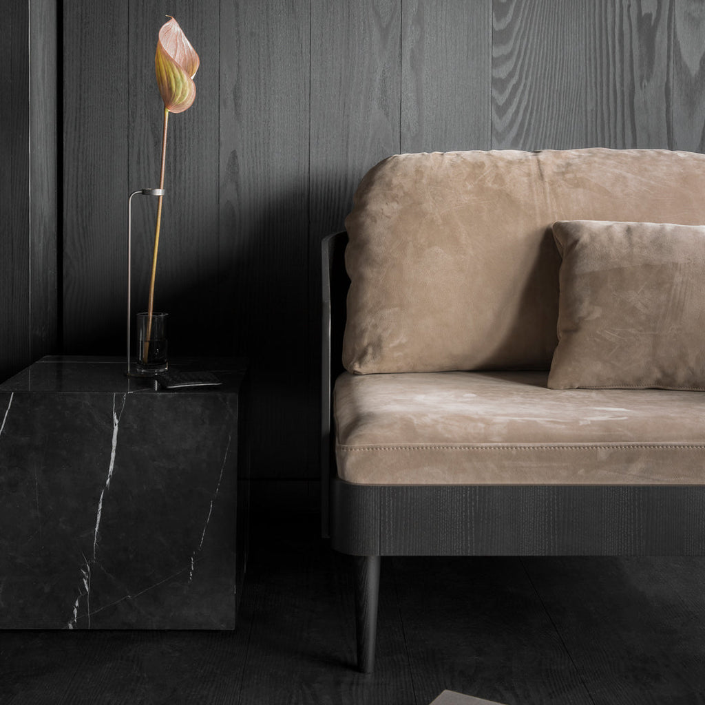 Table d'appoint minimaliste en marbre naturel avec piédestal cubique pour chambre ou salon