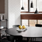 Chaise d'appoint minimaliste Bauhaus en acier et bois avec assise arrondie et dossier flexible pour salle à manger