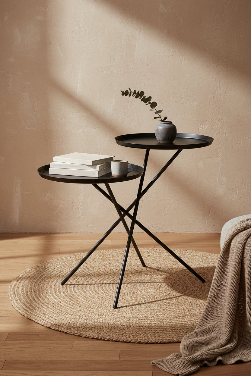 Table d'appoint scandinave en métal pour canapé avec cadre équilibré inspiré du nénuphar pour salon