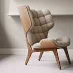 Fauteuil scandinave à haut dossier en chêne massif et placage stratifié pour salon