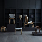 Fauteuil de salon scandinave en chêne massif avec dossier incurvé en forme d'oreille d'éléphant pour salon