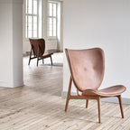 Fauteuil de salon scandinave en chêne massif avec dossier incurvé en forme d'oreille d'éléphant pour salon