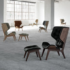 Fauteuil scandinave à haut dossier en chêne massif et placage stratifié pour salon
