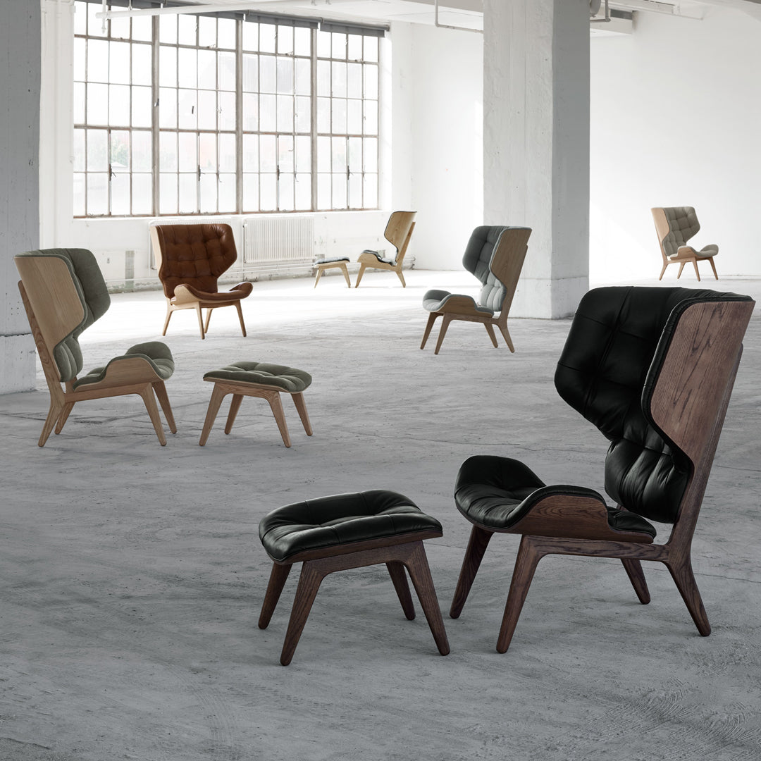 Fauteuil scandinave à haut dossier en chêne massif et placage stratifié pour salon