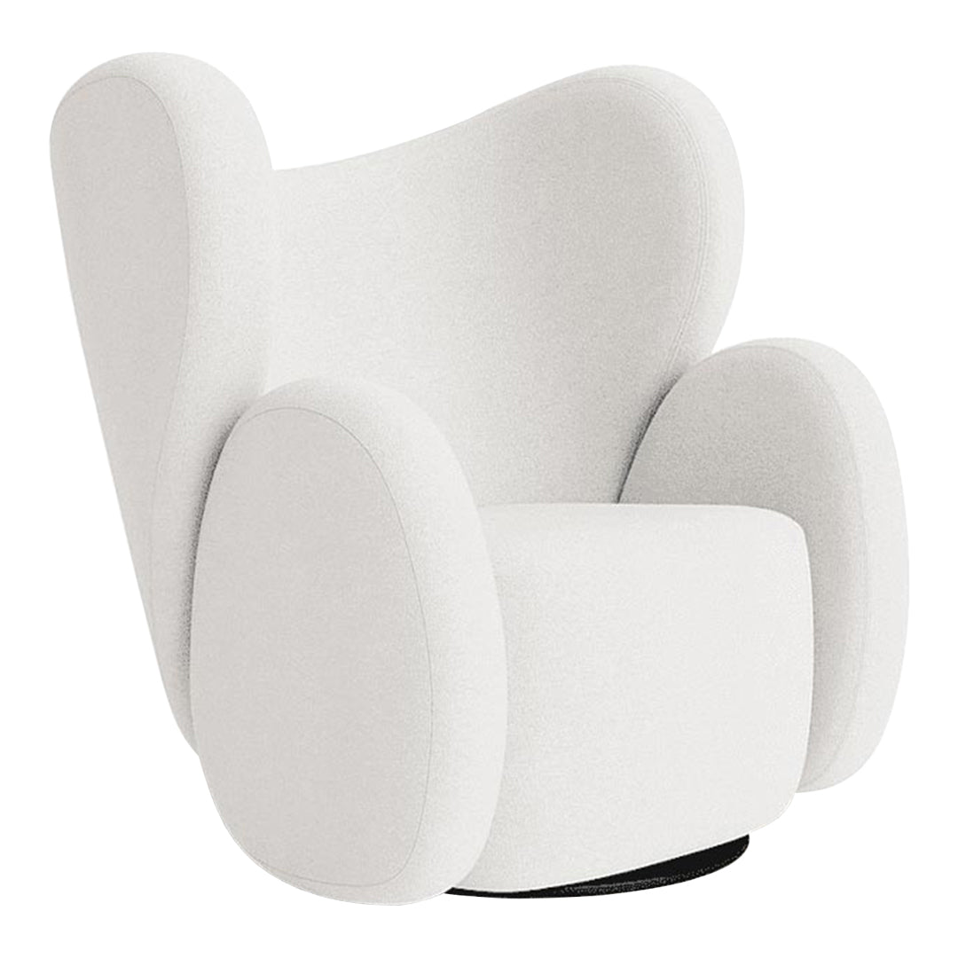Fauteuil de salon pivotant entièrement rembourré Art Déco avec structure bloc volumineuse pour salon