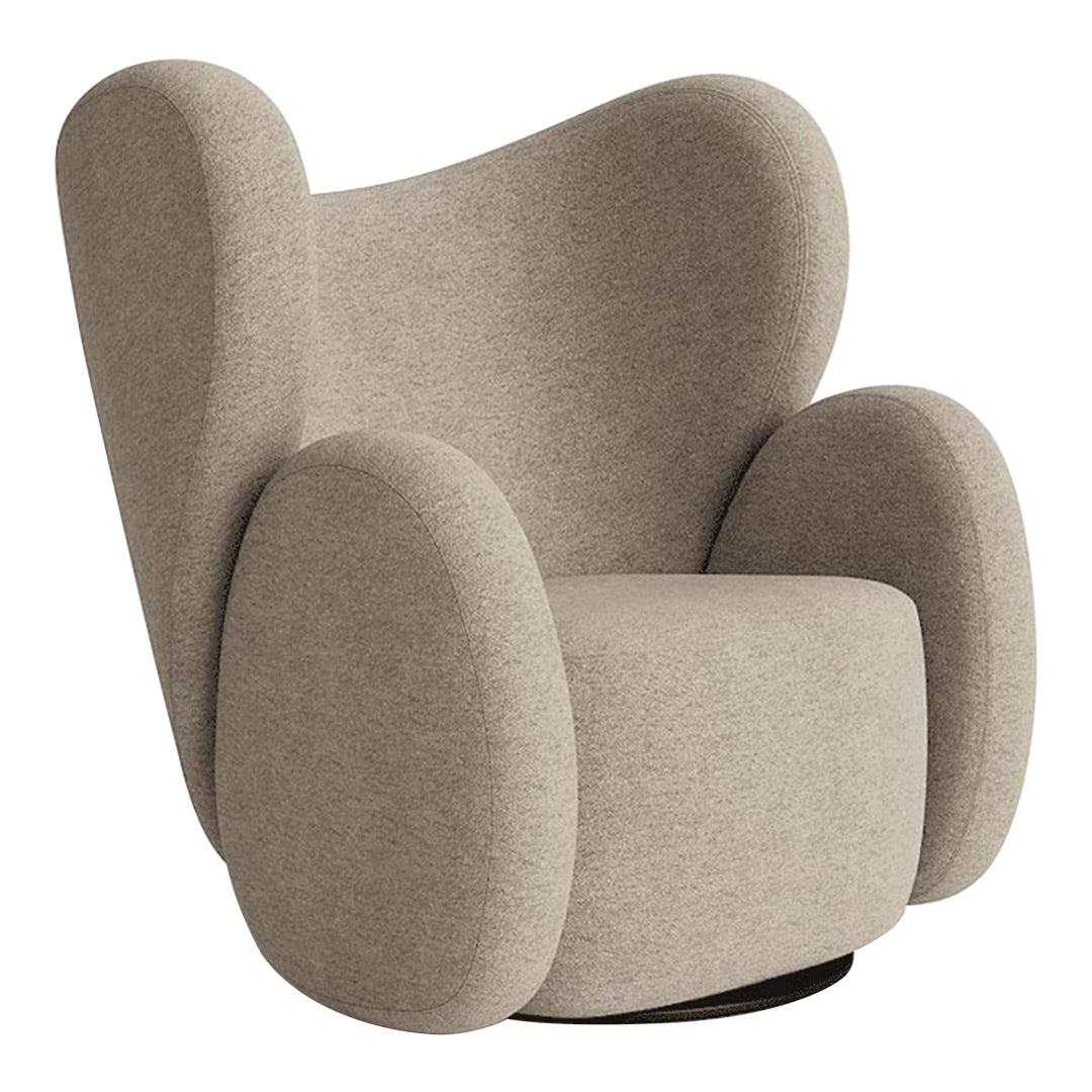 Fauteuil de salon pivotant entièrement rembourré Art Déco avec structure bloc volumineuse pour salon