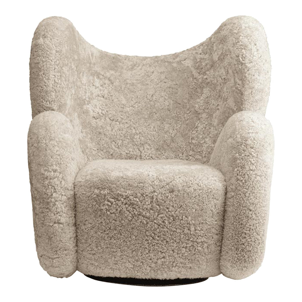 Fauteuil de salon pivotant entièrement rembourré Art Déco avec structure bloc volumineuse pour salon