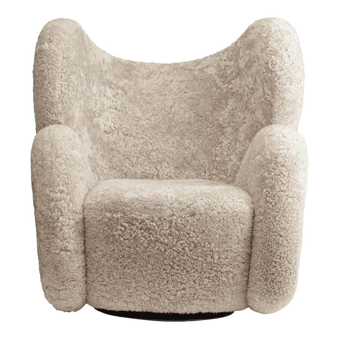 Fauteuil de salon pivotant entièrement rembourré Art Déco avec structure bloc volumineuse pour salon