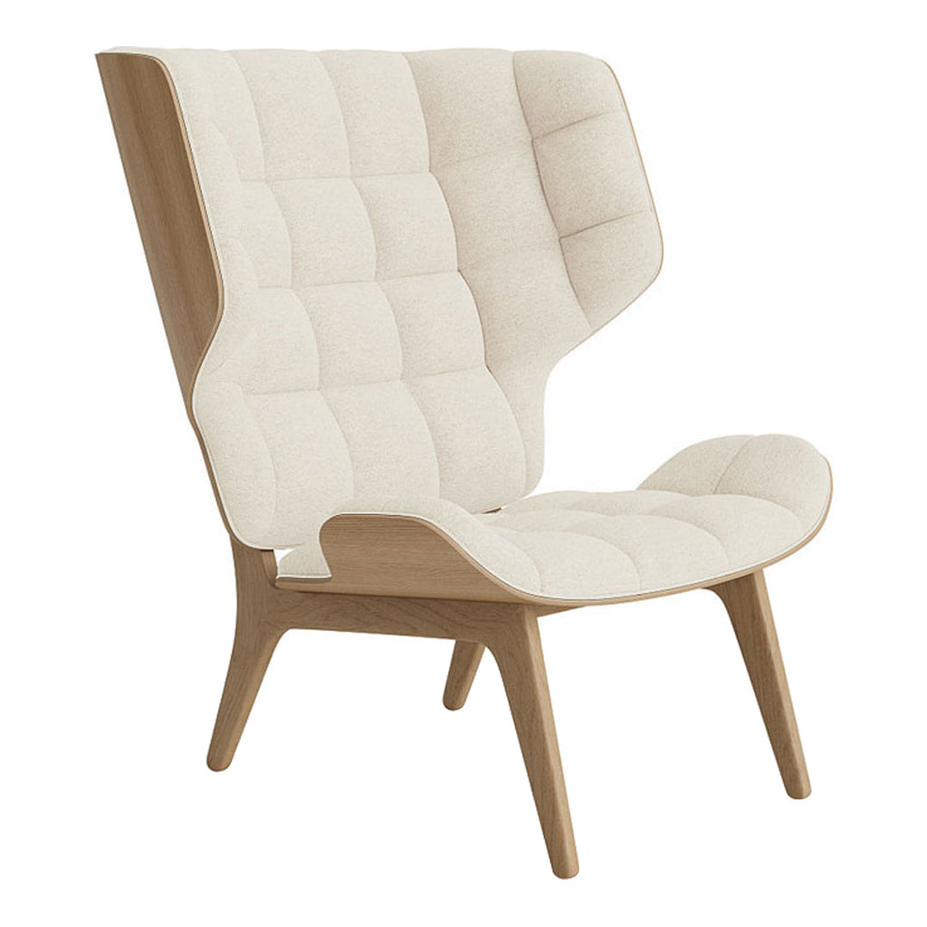 Fauteuil scandinave à haut dossier en chêne massif et placage stratifié pour salon