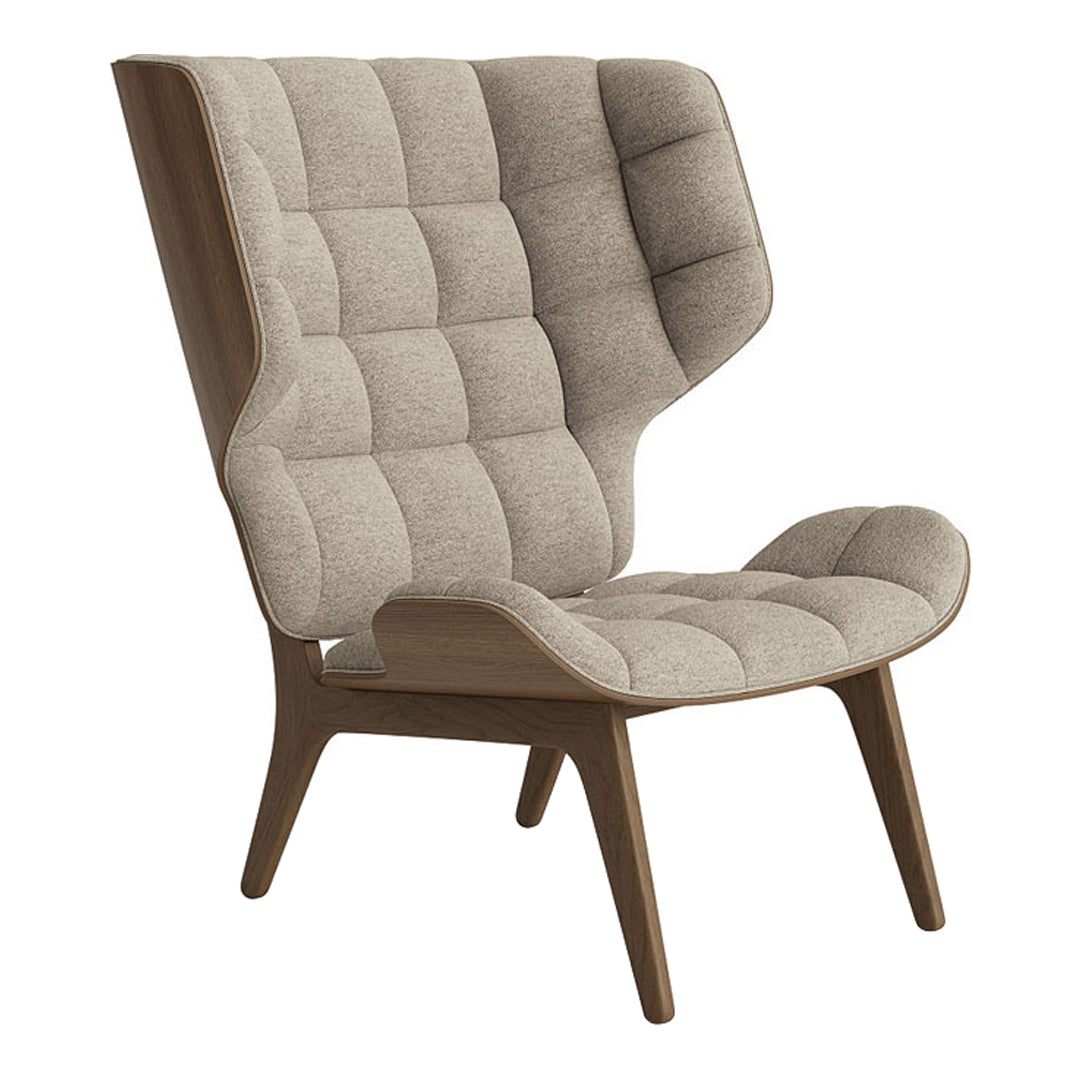 Fauteuil scandinave à haut dossier en chêne massif et placage stratifié pour salon