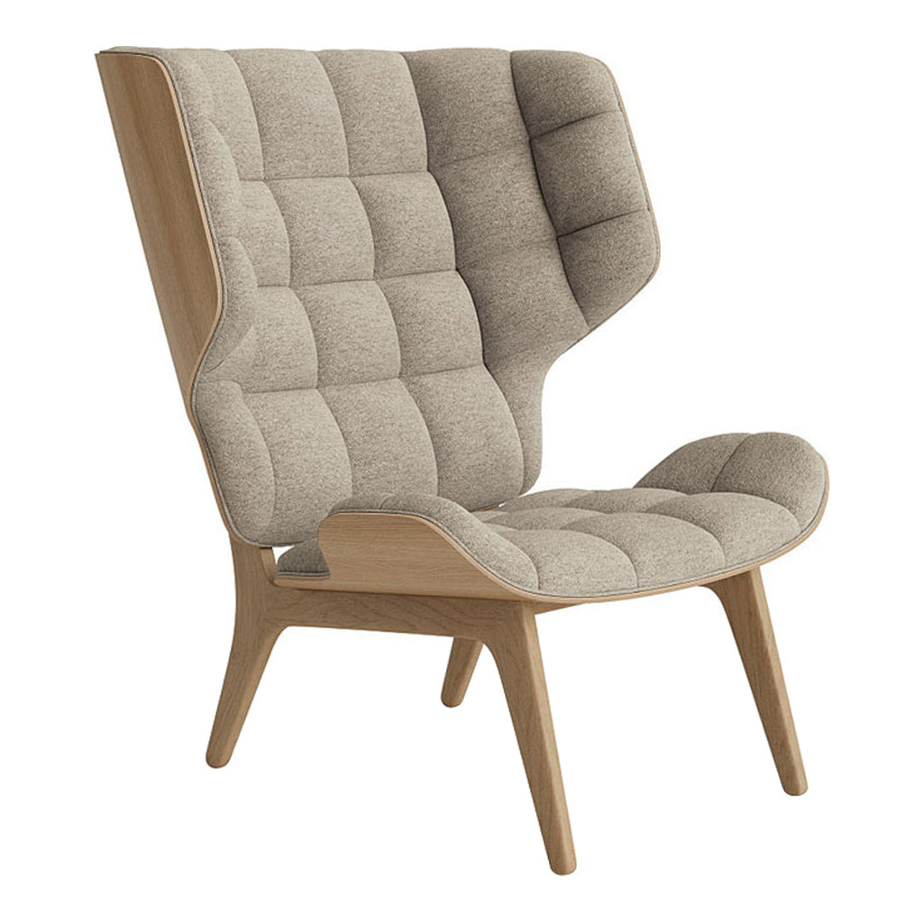 Fauteuil scandinave à haut dossier en chêne massif et placage stratifié pour salon