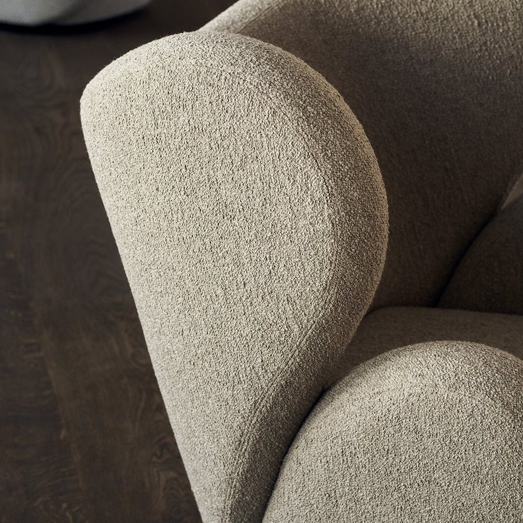 Fauteuil de salon pivotant entièrement rembourré Art Déco avec structure bloc volumineuse pour salon