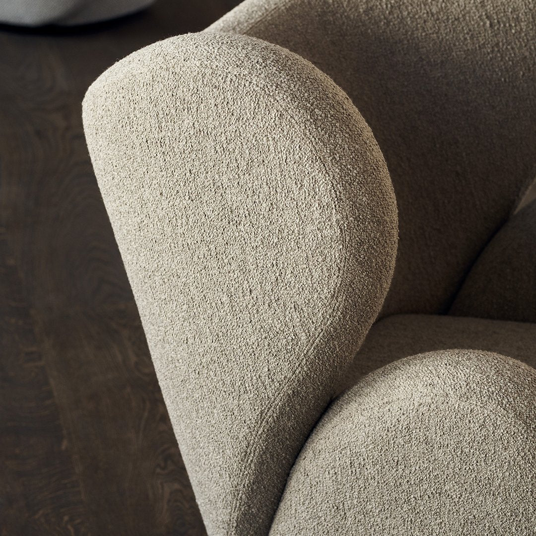 Fauteuil de salon pivotant entièrement rembourré Art Déco avec structure bloc volumineuse pour salon