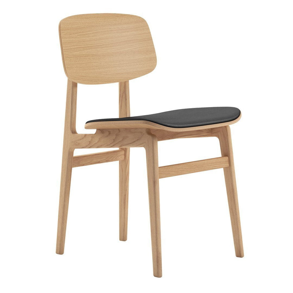 Chaise de salle à manger scandinave en chêne massif et placage stratifié, avec assise rembourrée
