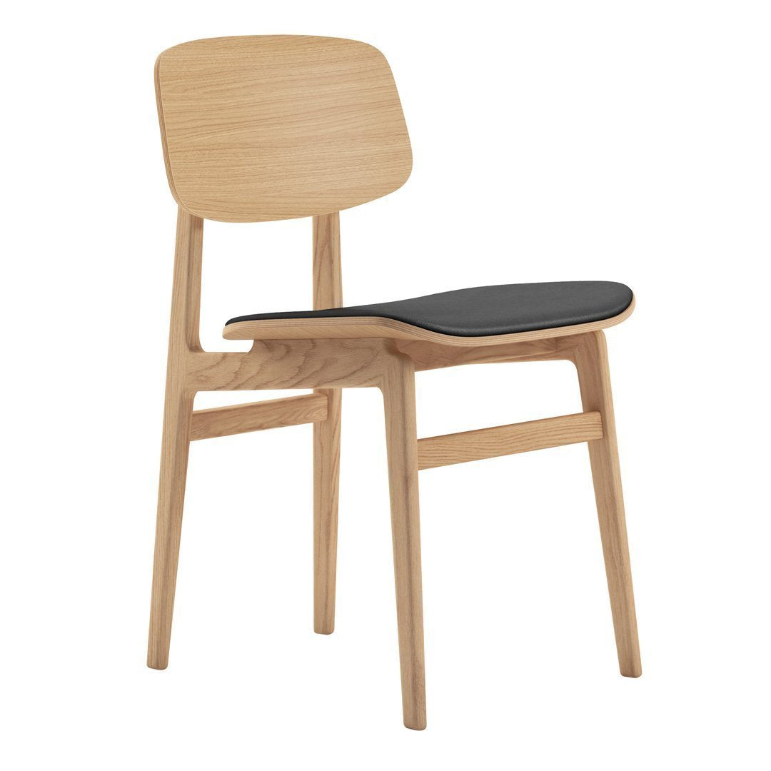 Chaise de salle à manger scandinave en chêne massif et placage stratifié, avec assise rembourrée