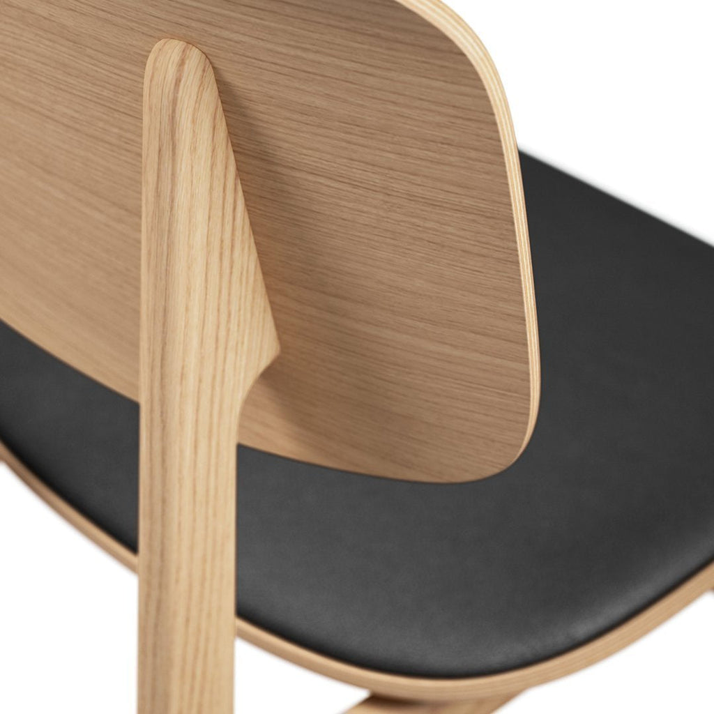 Chaise de salle à manger scandinave en chêne massif et placage stratifié, avec assise rembourrée