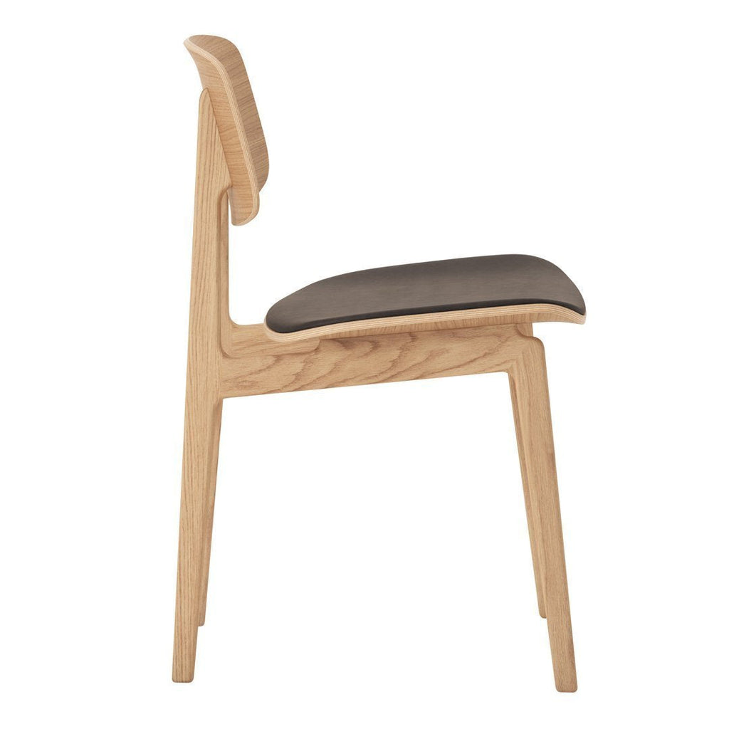Chaise de salle à manger scandinave en chêne massif et placage stratifié, avec assise rembourrée