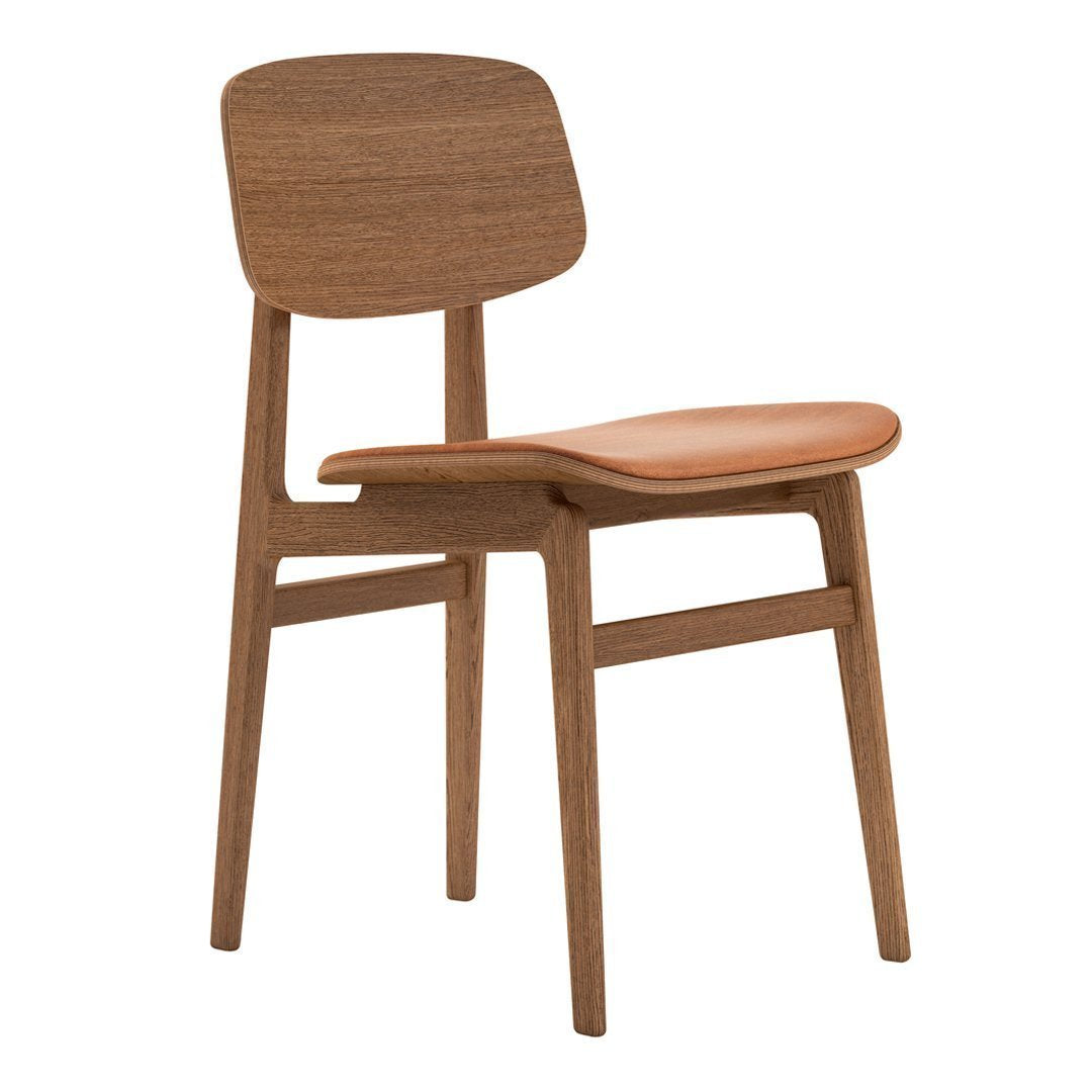 Chaise de salle à manger scandinave en chêne massif et placage stratifié, avec assise rembourrée