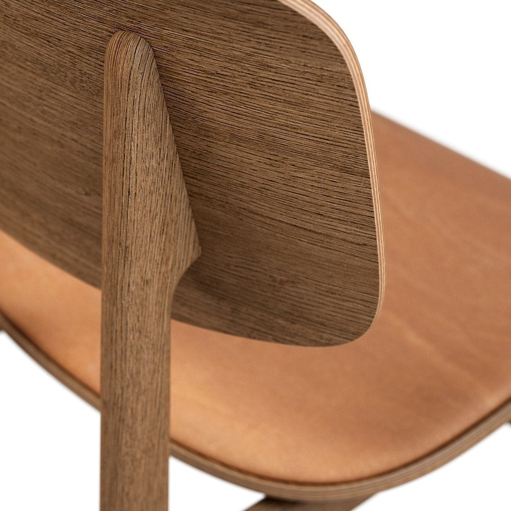 Chaise de salle à manger scandinave en chêne massif et placage stratifié, avec assise rembourrée