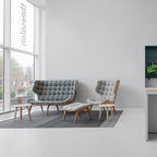 Fauteuil scandinave à haut dossier en chêne massif et placage stratifié pour salon