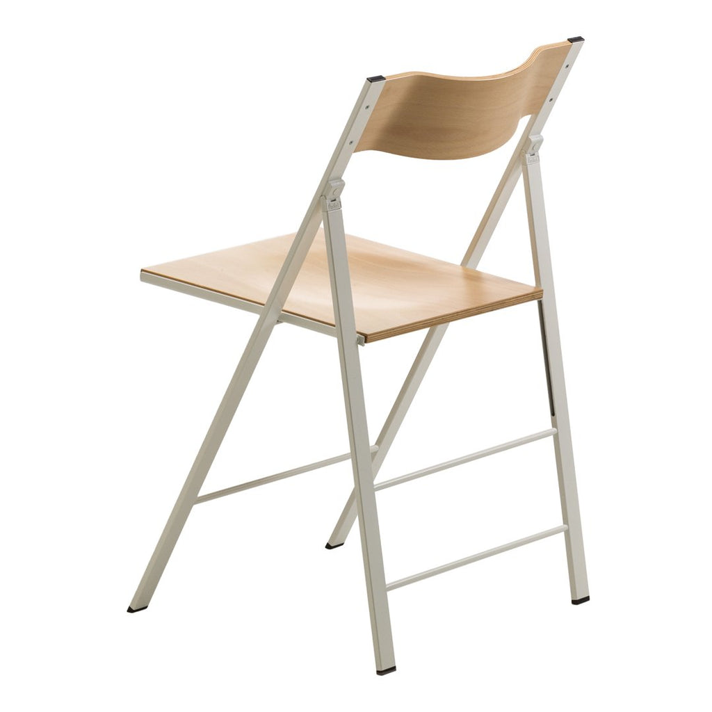 Chaise d'appoint pliante compacte en contreplaqué et acier, épaisseur repliée ultra-mince de 2 cm, pour salle à manger