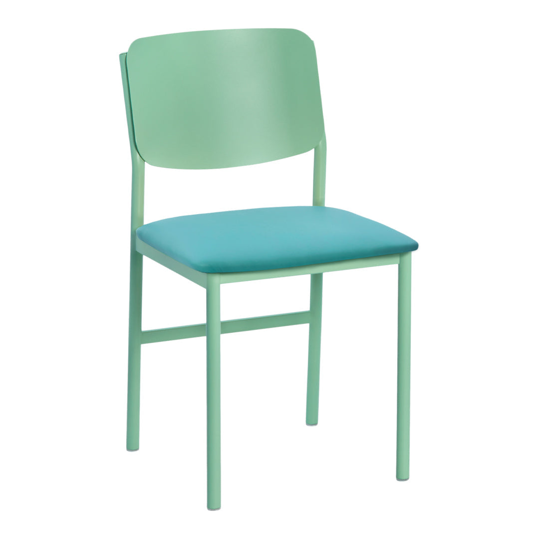 Chaise de salle à manger contemporaine rembourrée avec assise large et dossier incurvé