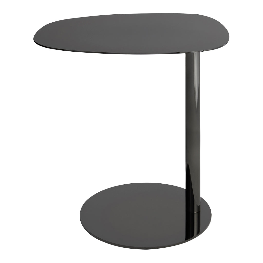 Table d'appoint contemporaine avec base en marbre et structure en acier, forme sculpturale inspirée d'une sucette, pour salon ou chambre à coucher