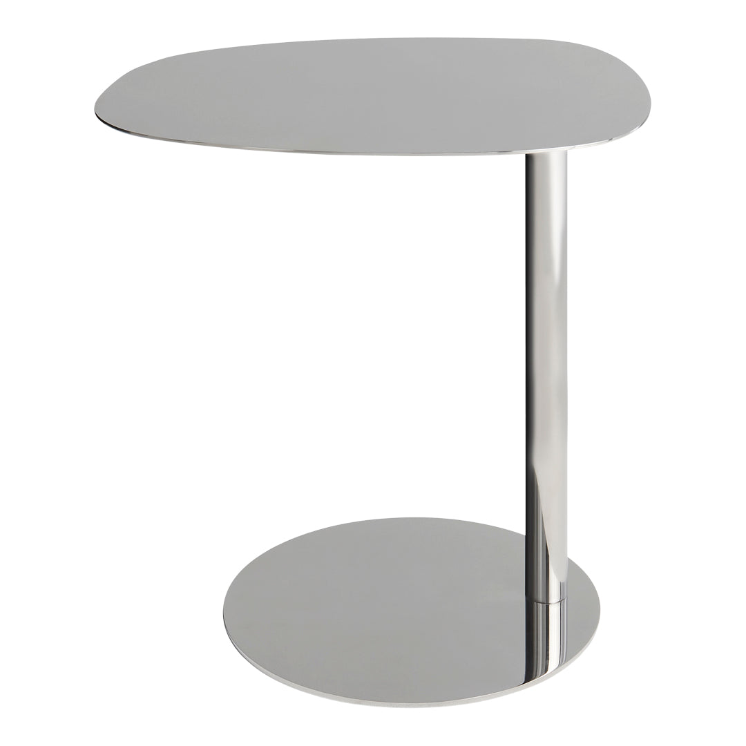 Table d'appoint contemporaine avec base en marbre et structure en acier, forme sculpturale inspirée d'une sucette, pour salon ou chambre à coucher