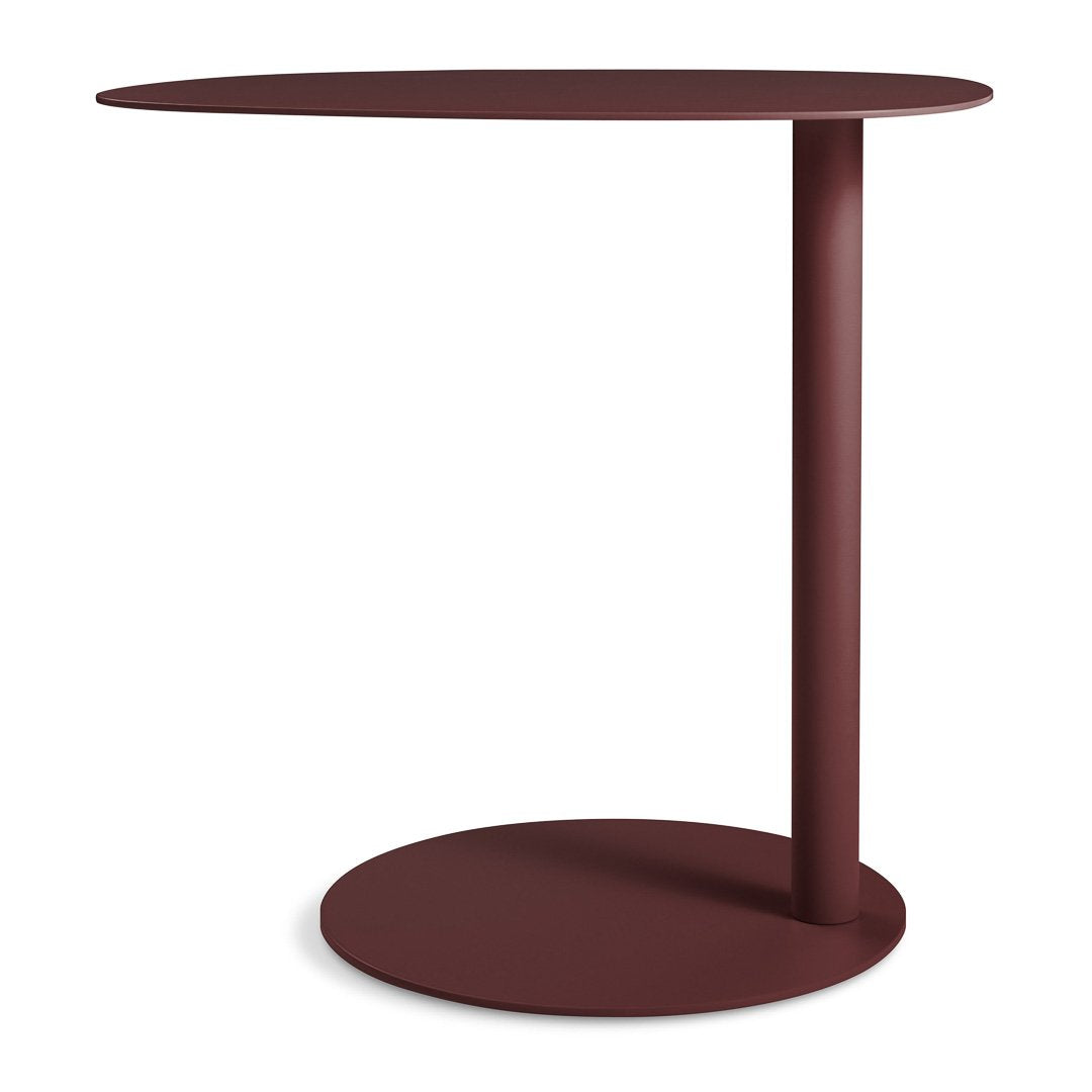 Table d'appoint contemporaine avec base en marbre et structure en acier, forme sculpturale inspirée d'une sucette, pour salon ou chambre à coucher