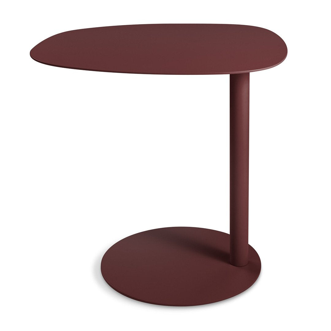 Table d'appoint contemporaine avec base en marbre et structure en acier, forme sculpturale inspirée d'une sucette, pour salon ou chambre à coucher