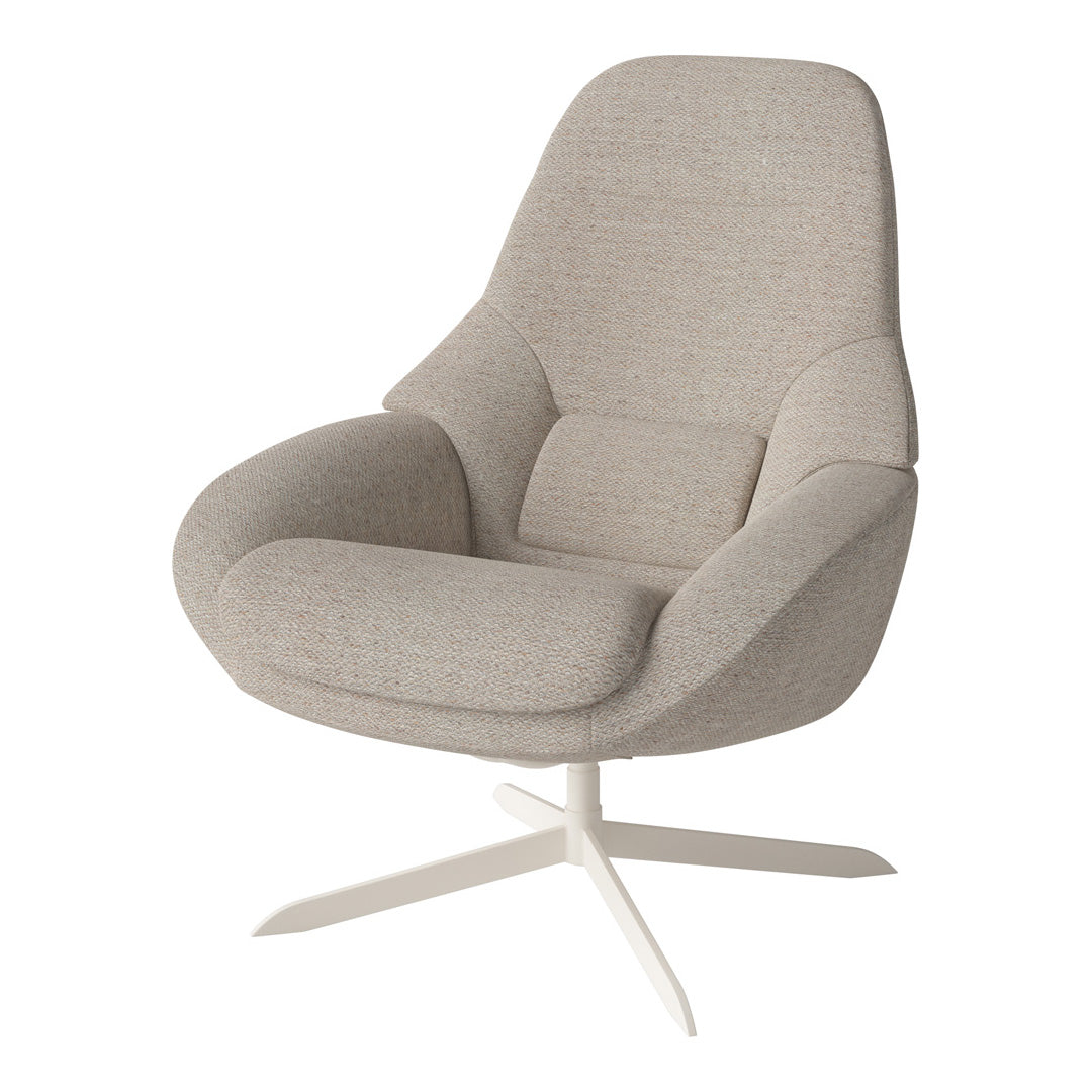 Fauteuil de salon pivotant contemporain en tissu ou en cuir, avec forme incurvée ergonomique pour le salon
