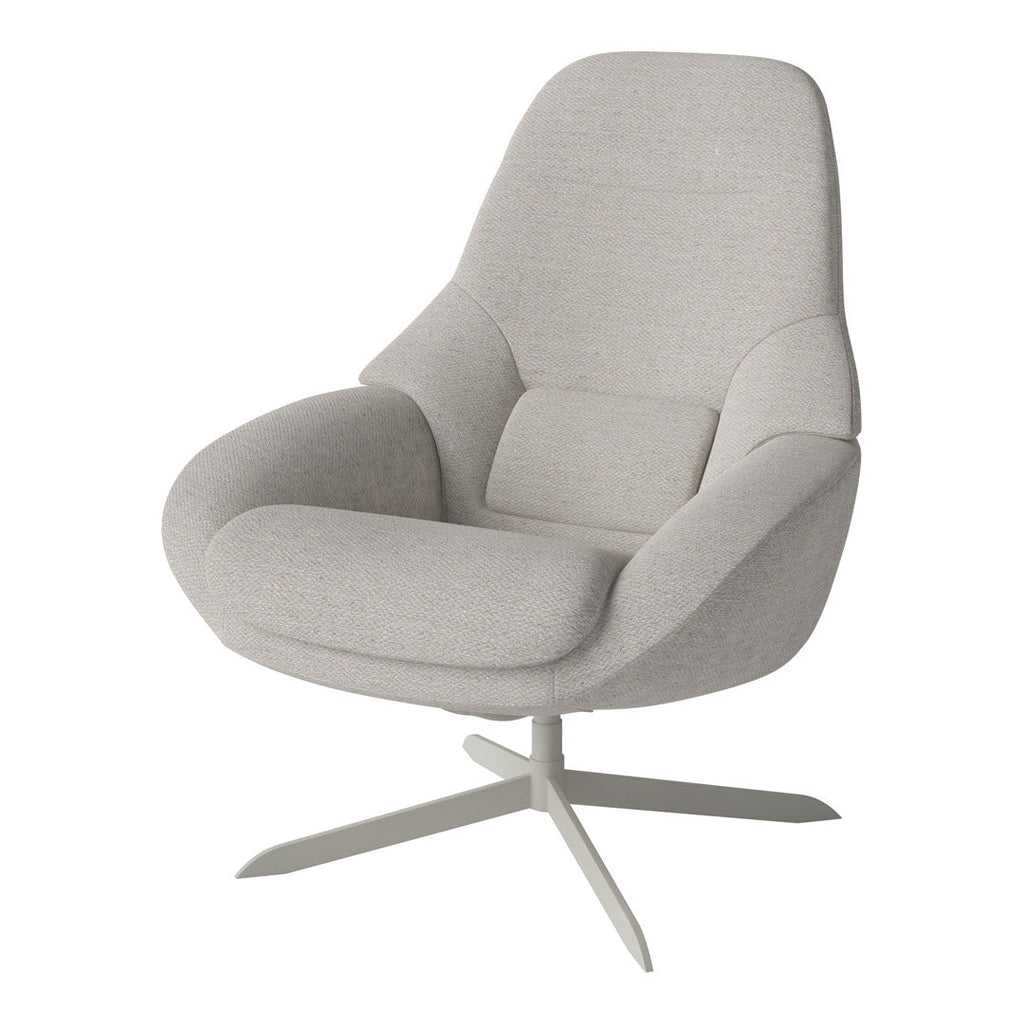 Fauteuil de salon pivotant contemporain en tissu ou en cuir, avec forme incurvée ergonomique pour le salon