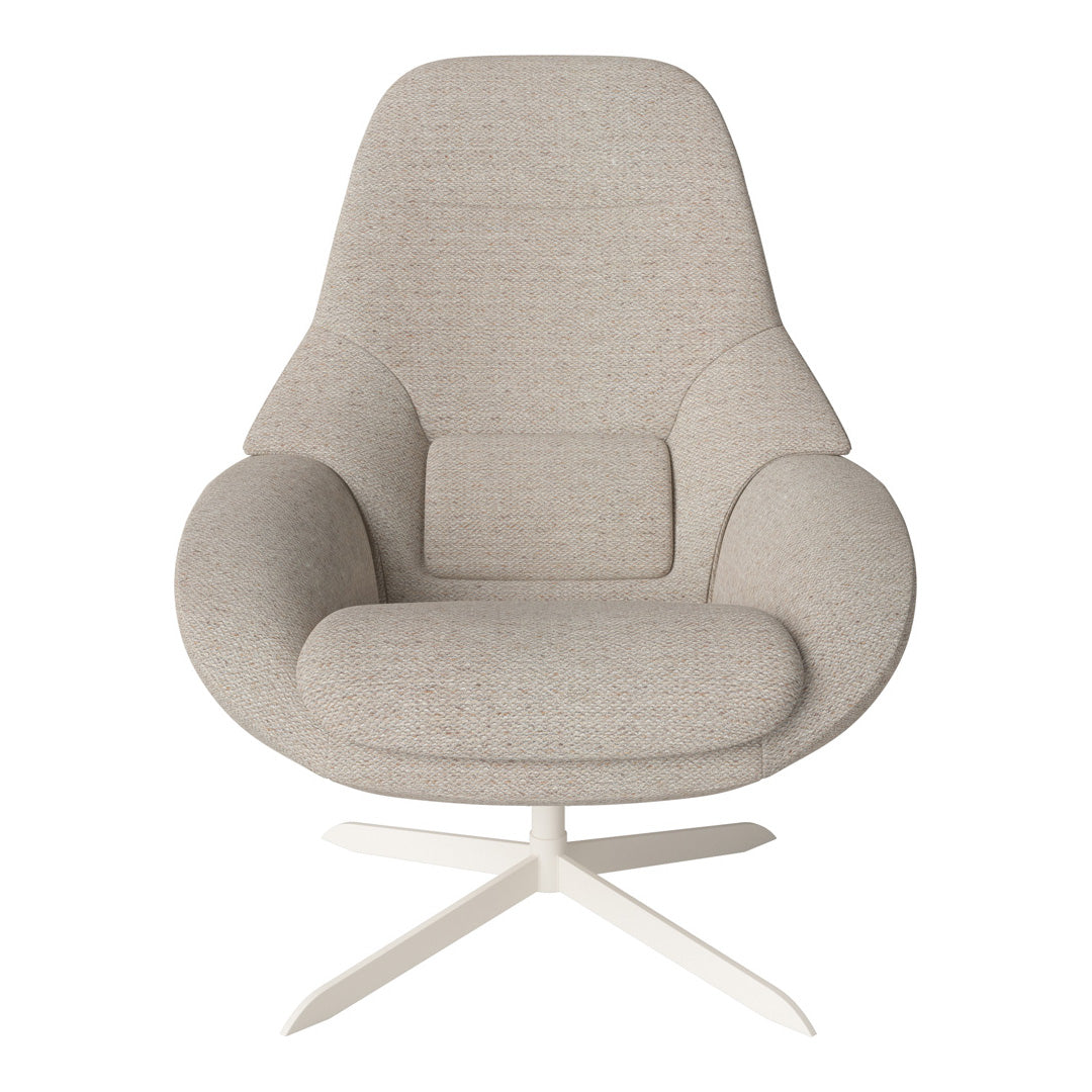 Fauteuil de salon pivotant contemporain en tissu ou en cuir, avec forme incurvée ergonomique pour le salon