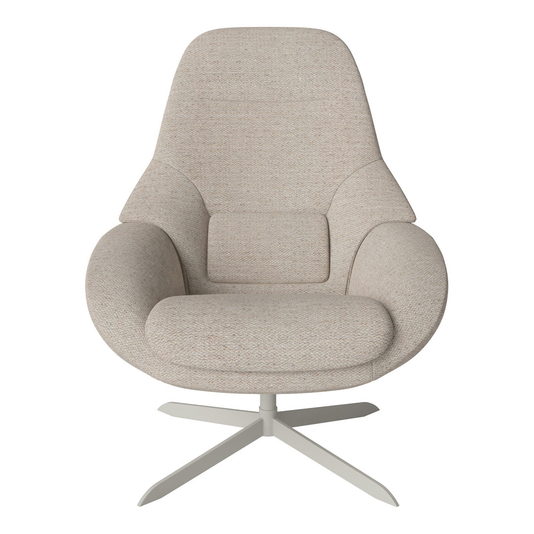 Fauteuil de salon pivotant contemporain en tissu ou en cuir, avec forme incurvée ergonomique pour le salon