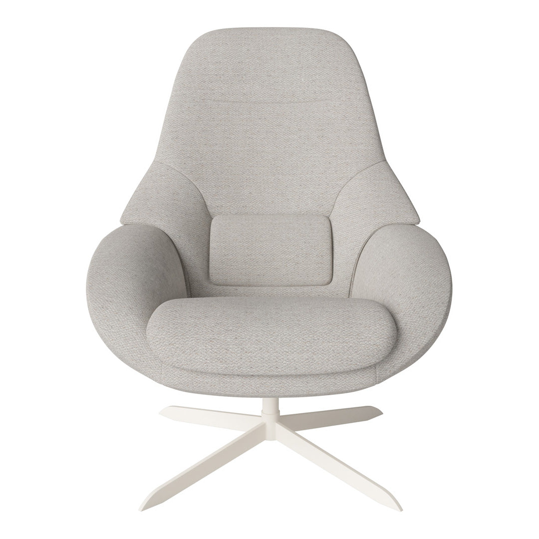 Fauteuil de salon pivotant contemporain en tissu ou en cuir, avec forme incurvée ergonomique pour le salon