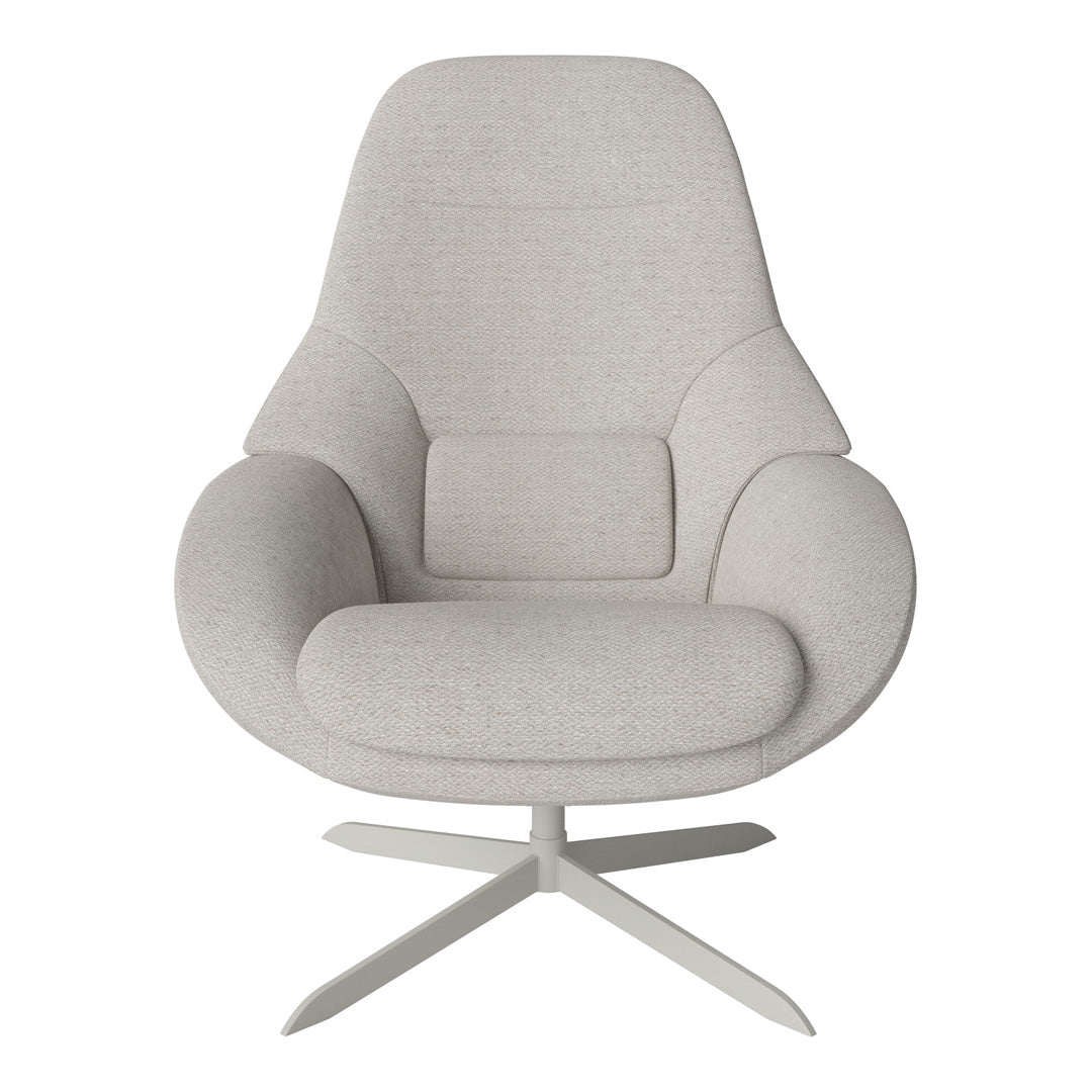 Fauteuil de salon pivotant contemporain en tissu ou en cuir, avec forme incurvée ergonomique pour le salon