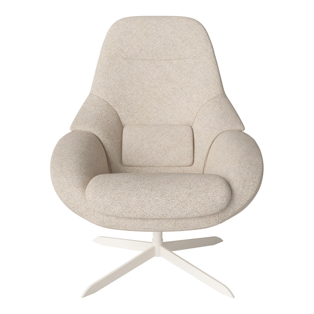 Fauteuil de salon pivotant contemporain en tissu ou en cuir, avec forme incurvée ergonomique pour le salon